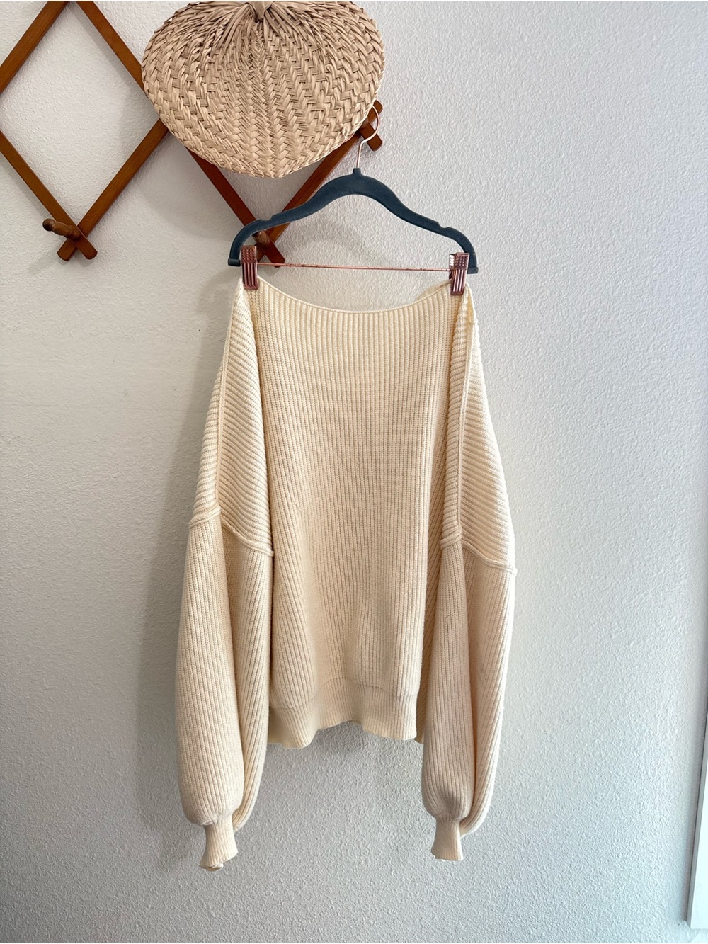 Pink Lily Cream Ribbed Scoop Neck Sweater